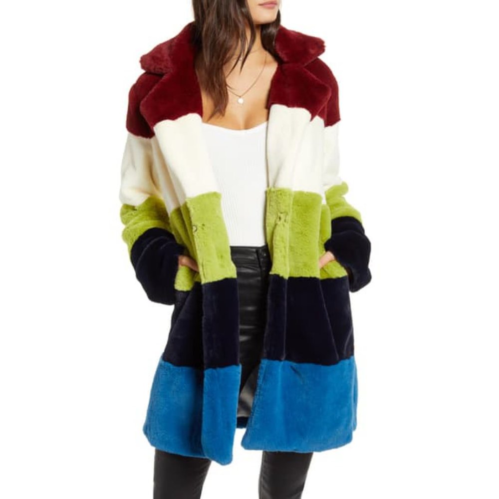 BlankNYC Super Nova Colorblock Faux Fur Jacket - S - Picture 1 of 1